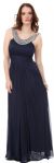 Pearls U-Neck Ruched Long Formal Bridesmaid Dress  in Navy